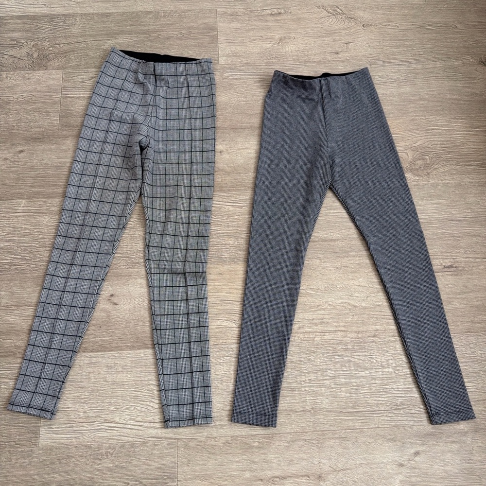 Zara Gray Plaid and Solid Gray Kids Leggings Duo